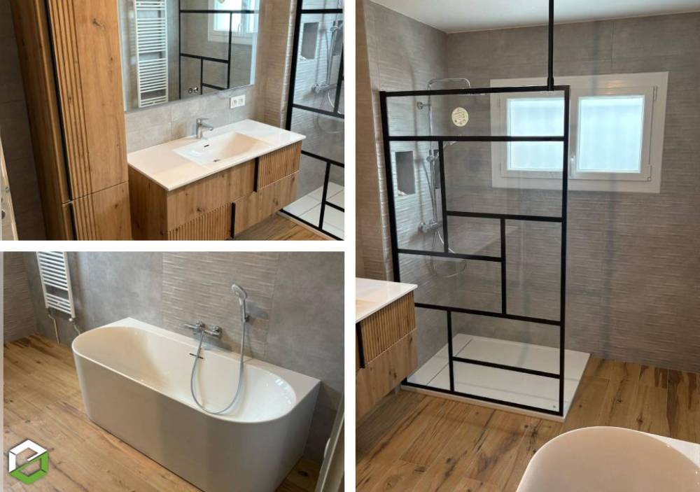 Rénovation complète d'une salle de bain avec baignoire, douche, meuble vasque,... GENAS