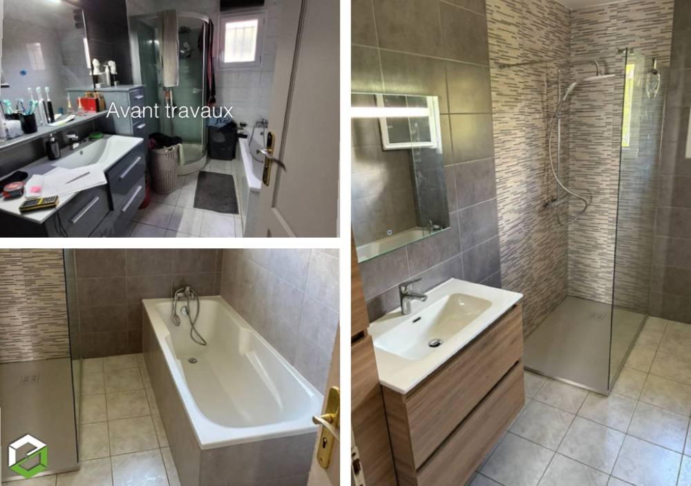 Rénovation d'une salle de bain avec douche et baignoire BOUVESS QUIRIEU