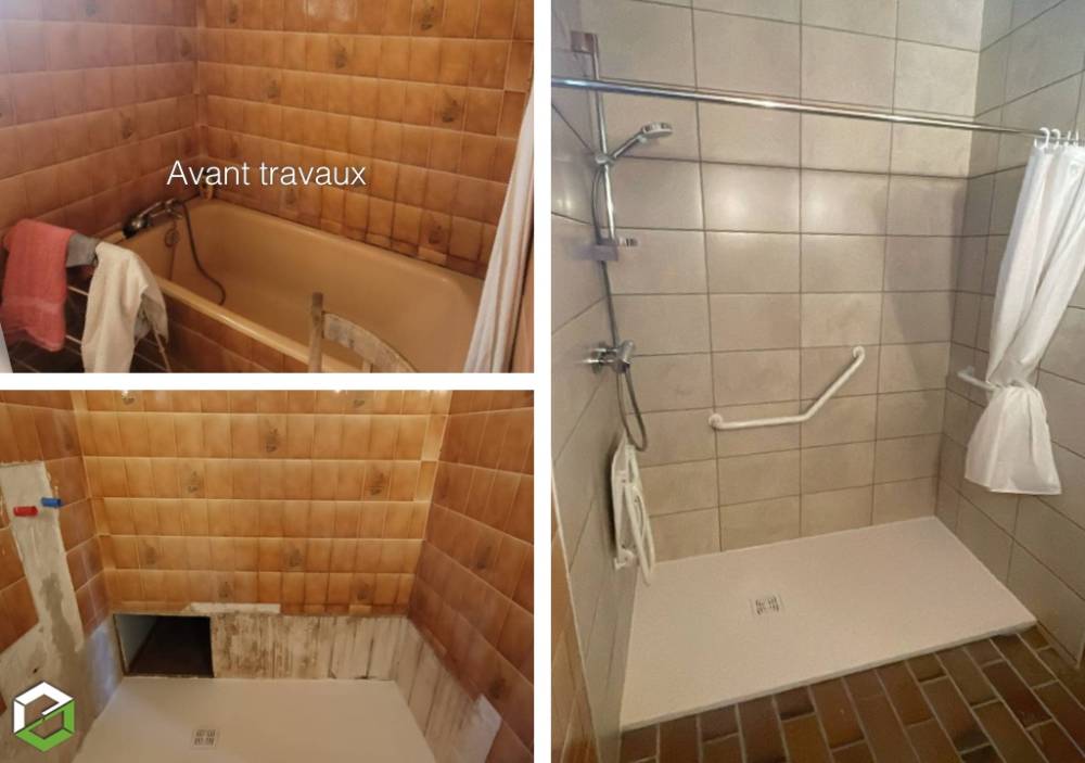 Modification d'une salle de bain avec un coin douche pour personne à mobilité réduite PMR LEYRIEU