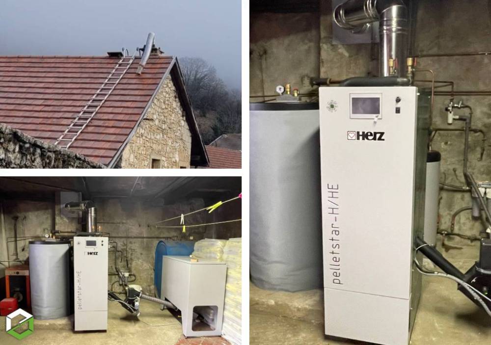 Installation d'une chaudière à granulés HERZ PELLETSTAR H18 a LOMPNAS